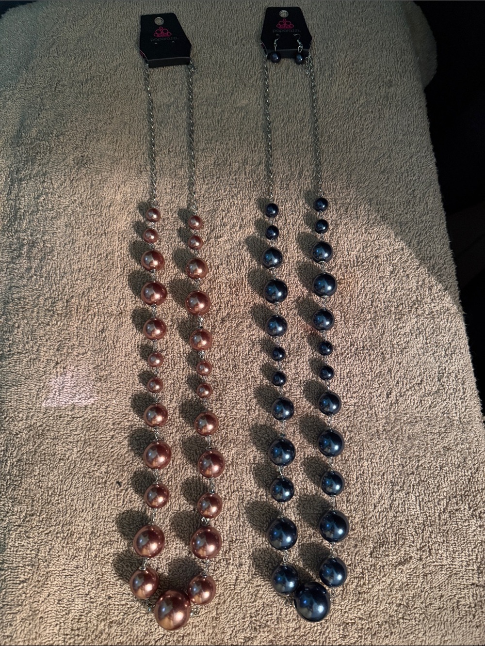 paparazzi Blue and Bronze Pearl-Style Beaded Necklace Duo